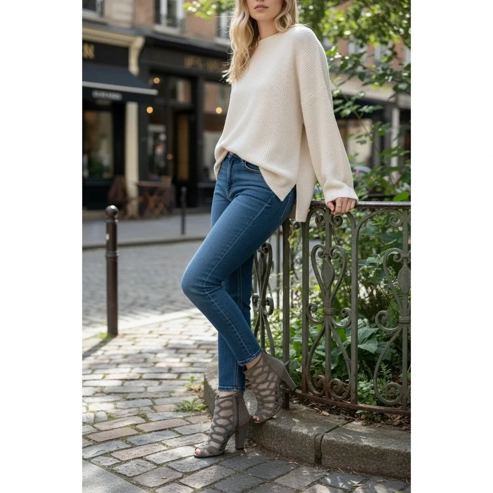 Chanel Taupe Suede Cage Booties EU 36 Peep Toe‎ Heels 3.5